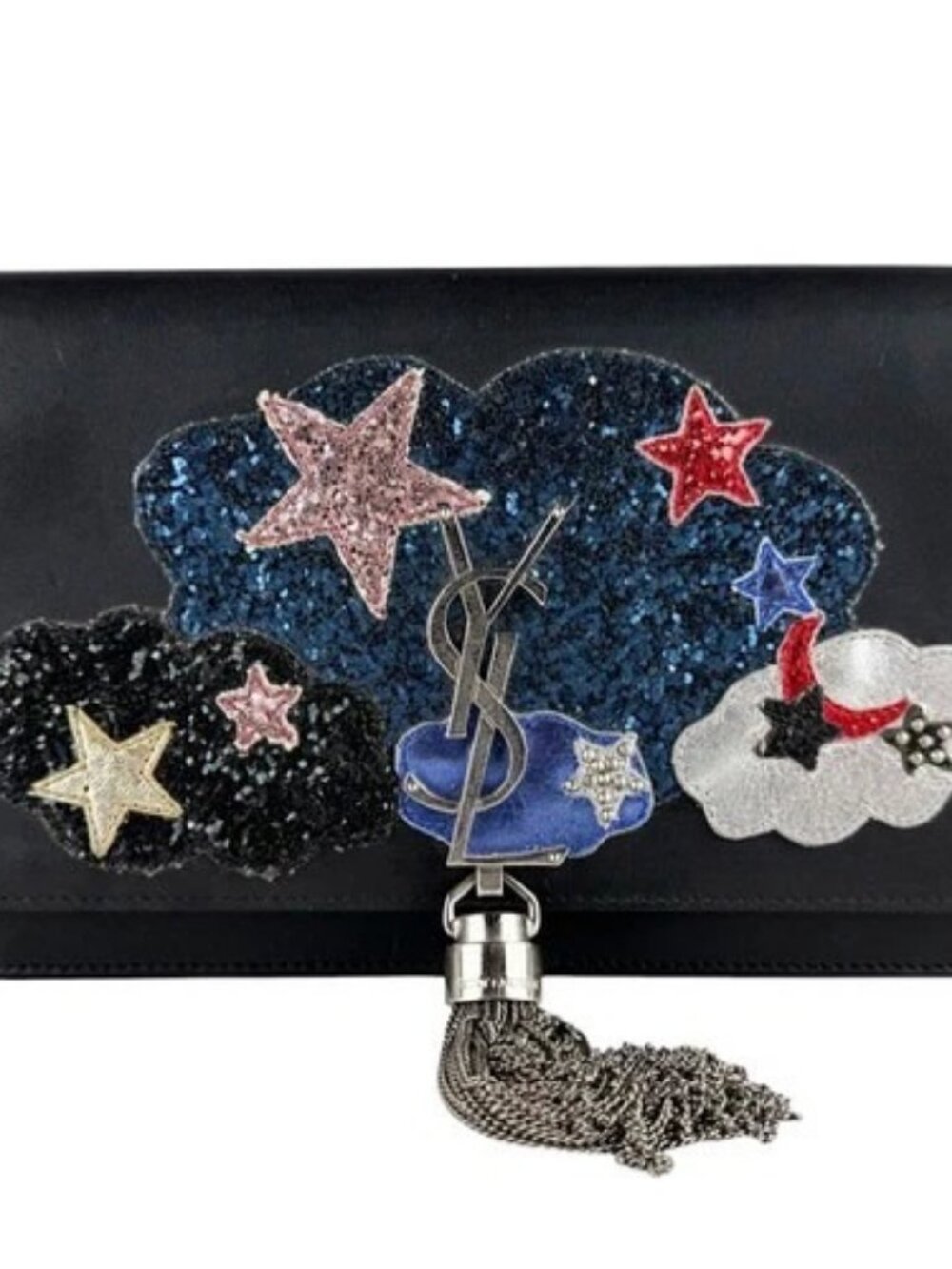 Auth SAINT LAURENT Crossbody Shoulder Bag Chain Wallet Black/Silver - z10193